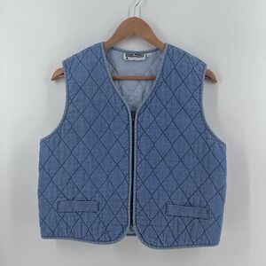 VTG 80's Denim Quilted Sz M Waistcoat Vest Gina Peters Womens Cottagecore CC21